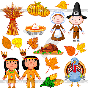 Thanksgiving icon set - vector clipart