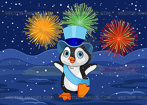Новый год Пингвин - иллюстрация в векторе