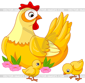 Hen and Chicks - vector clipart