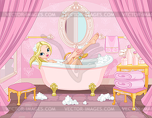 Young Princess Taking Bath - vector clipart