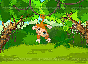 Детские обезьяна на дереве - клипарт в формате EPS