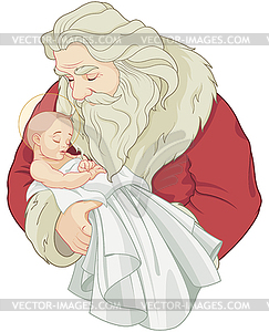 Санта Клаус и младенец Иисус - векторный клипарт / векторное изображение