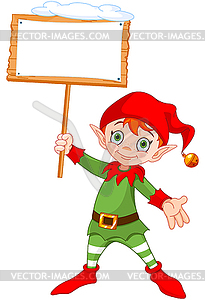 Christmas Elf with Sign - vector clipart