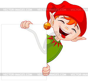 Christmas Elf Holds Sign - vector image