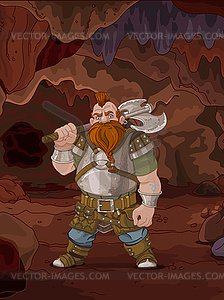 Fantasy Style Dwarf in Magic Cave - vector clipart