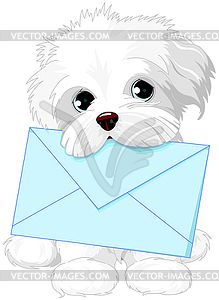 Cute Dog Delivering Mail Envelope - vector clip art