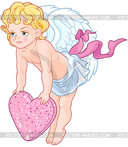 Angry Cupid Holding Heart - vector image