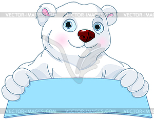 Polar Bear Holding Sign - vector clipart