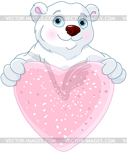 Polar Bear Holding Heart Shape Sign - vector clipart