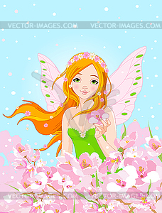 Spring Fairy and Blossom Flowers - vector image