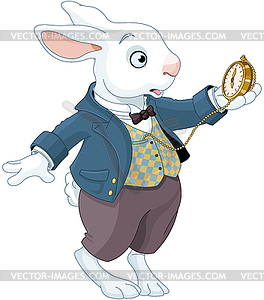 Белый кролик держит часы - векторное графическое изображение