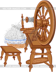 Shepherd Spinning Wheel and Chair - vector image