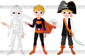 Halloween Boy Pointing - color vector clipart