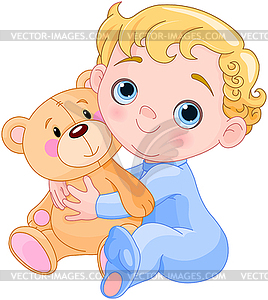 Creeping Baby & Teddy Bear - vector clipart