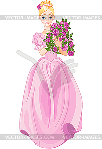 Princess holds bouquet - color vector clipart