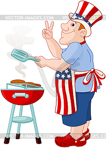 Man Cooking Hamburger - vector image