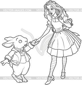 Alice and Rabbit - vector clipart