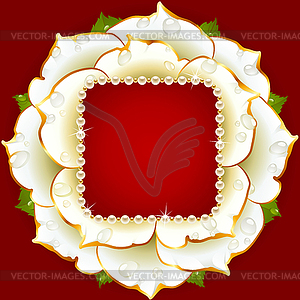 Vector white Rose circle frame with pearl necklace - vector image