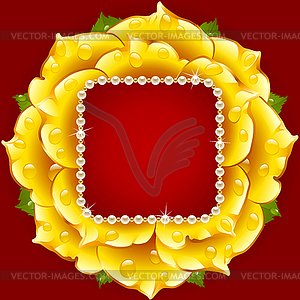 Vector yellow Rose circle frame with pearl necklace - vector clipart