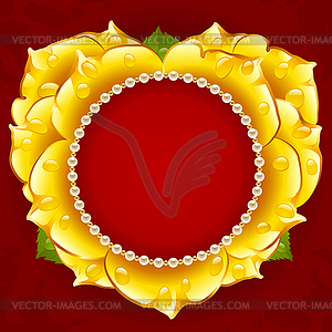 Вектор желтые розы Сердце кадр с жемчужное ожерелье - графика в векторе