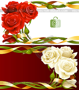 Vector horizontal frame set of red and white roses - vector clip art