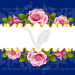 Vector horizontal frame whith pink roses and - vector image