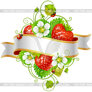 Vector ripe strawberry and ribbon for your text - vector image