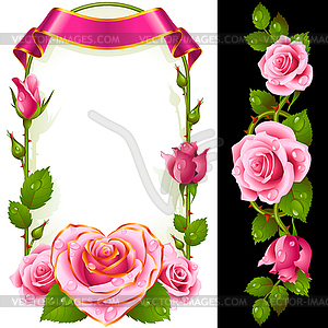Набор розовых украшений роз - стоковый векторный клипарт