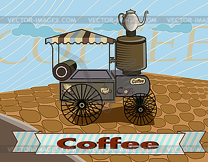 Coffee.Retro banner with a cup of coffee and car - royalty-free vector clipart