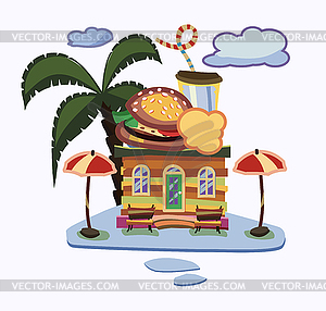 Shop building products with bright banner - vector image