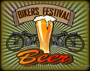 Bikers Festival retro , vector .Beer  - vector image