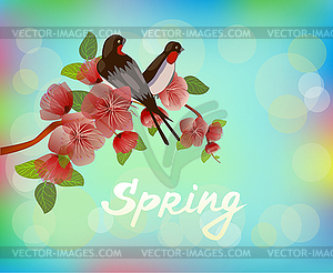 Nature background with blossom branch of pink sakur - vector clipart