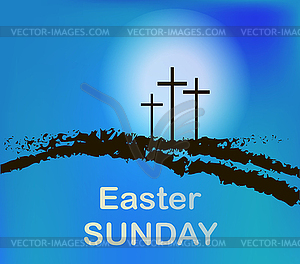 Vector mountain Calvary with three crosses with sky and - vector clip art