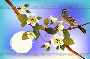 Nature background with blossom branch of pink sakur - color vector clipart