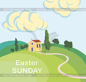 Vector mountain Calvary with three crosses with sky - vector clipart