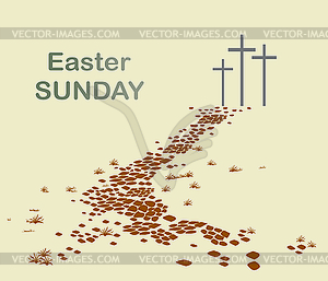 Mountain Calvary with three crosses with sky   - vector clip art