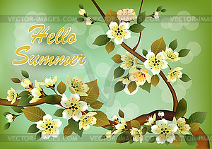 Spring. All wakes up, flowers sakura blossom.Postcard  - vector EPS clipart