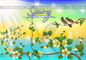 Vector illustration spring. All wakes up, flowers sakur - vector clip art