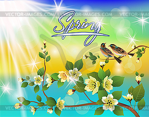 Vector illustration spring. All wakes up, flowers sakur - vector clip art