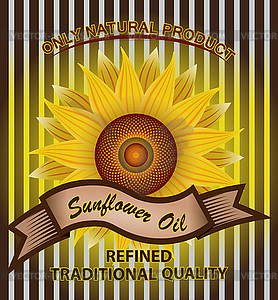 Vector label for refined sunflower oil with sunflower - vector image