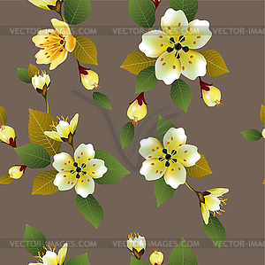 Seamless spring background with white flowers with gree - vector clipart