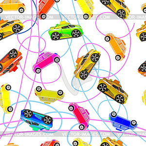 Seamless background of children`s cars - vector clipart