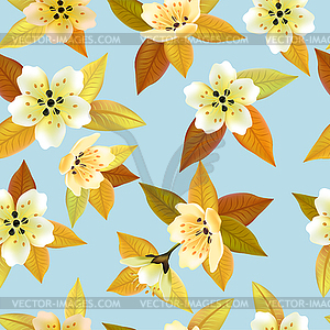 Seamless spring background with white flowers with gree - color vector clipart