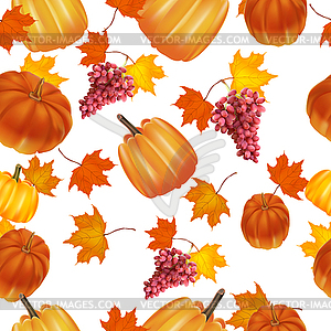 Seamless autumn background. Red and yellow pumpkins and - vector clipart