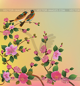 Vector illustration spring. All wakes up, flowers sakur - vector clipart