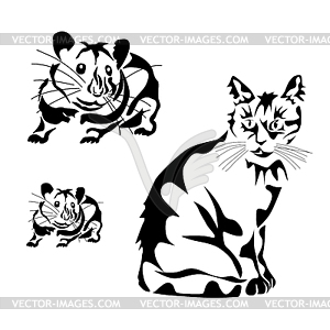 Vector illustration of a cat stencil, tattoo. - vector clipart