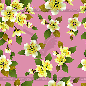 Vector seamless spring background with white and pink f - vector clipart