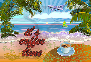 Vector Banner Summer vacation and travel design.Coffee  - vector image