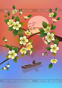 Spring. All wakes up, flowers sakura blossom . - vector image