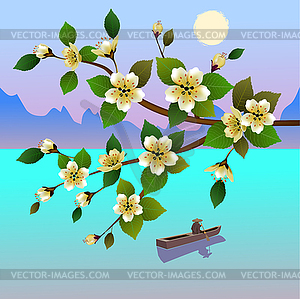 Spring. All wakes up, flowers sakura blossom . - vector clipart